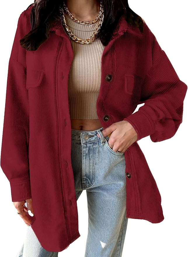 SANDERY Womens Corduroy Button Down Shirts for Women Shacket Long Sleeve Tops Collared Shirt Jack... | Amazon (US)