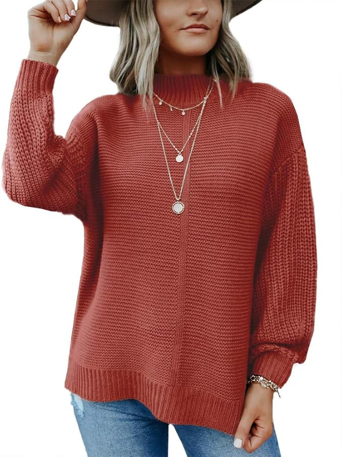 Imily Bela Womens Mock Neck Knit Sweaters Fall Slouchy Chunky Long Sleeve Pullover Jumper | Amazon (US)