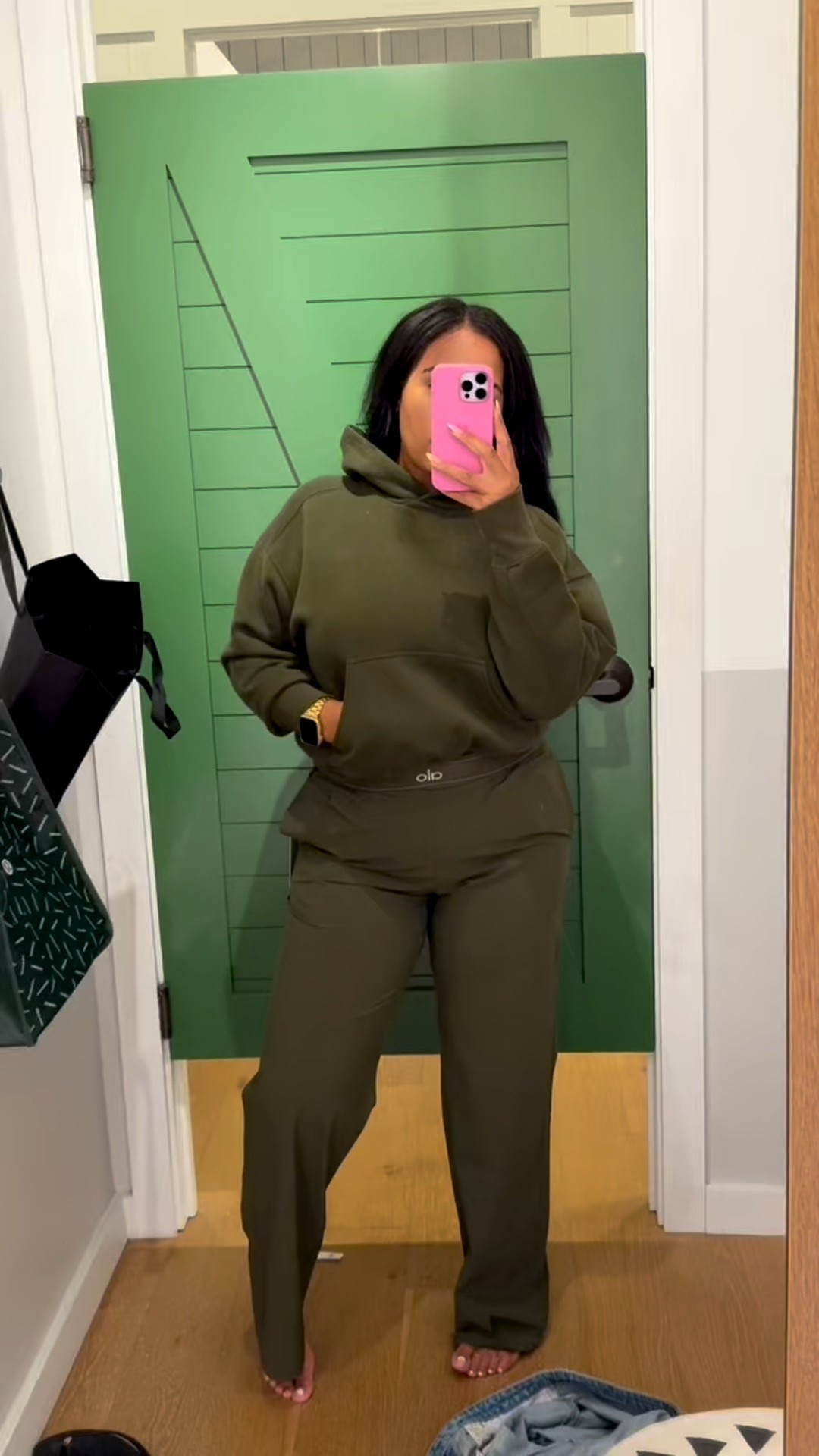 found the perfect color match for my Alo suit up trousers 😍🫒🫒🫒 do we like the hoodie or crew neck better? 

#LTKMidsize #LTKStyleTip #LTKSaleAlert