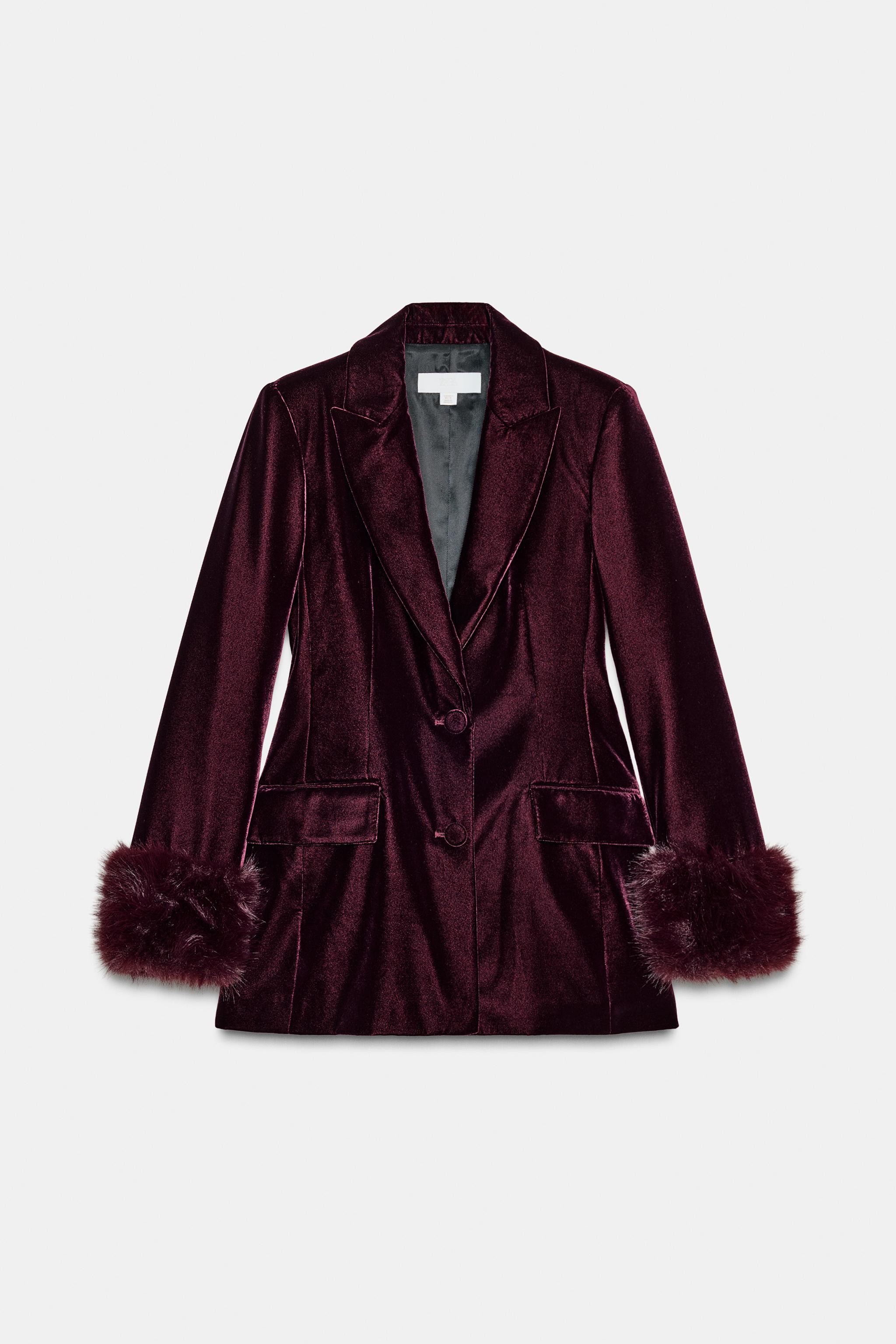 VELVET BLAZER WITH FAUX FUR CUFFS | Zara US