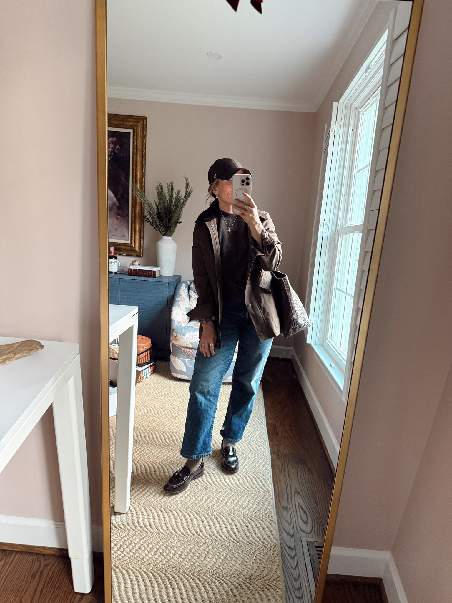 Barn jacket with a brown turtleneck underneath (wearing an XS in both). These straight leg jeans are so good and so affordable - I recommend going up a size. ￼

#LTKSeasonal #LTKootd #LTKmomlife