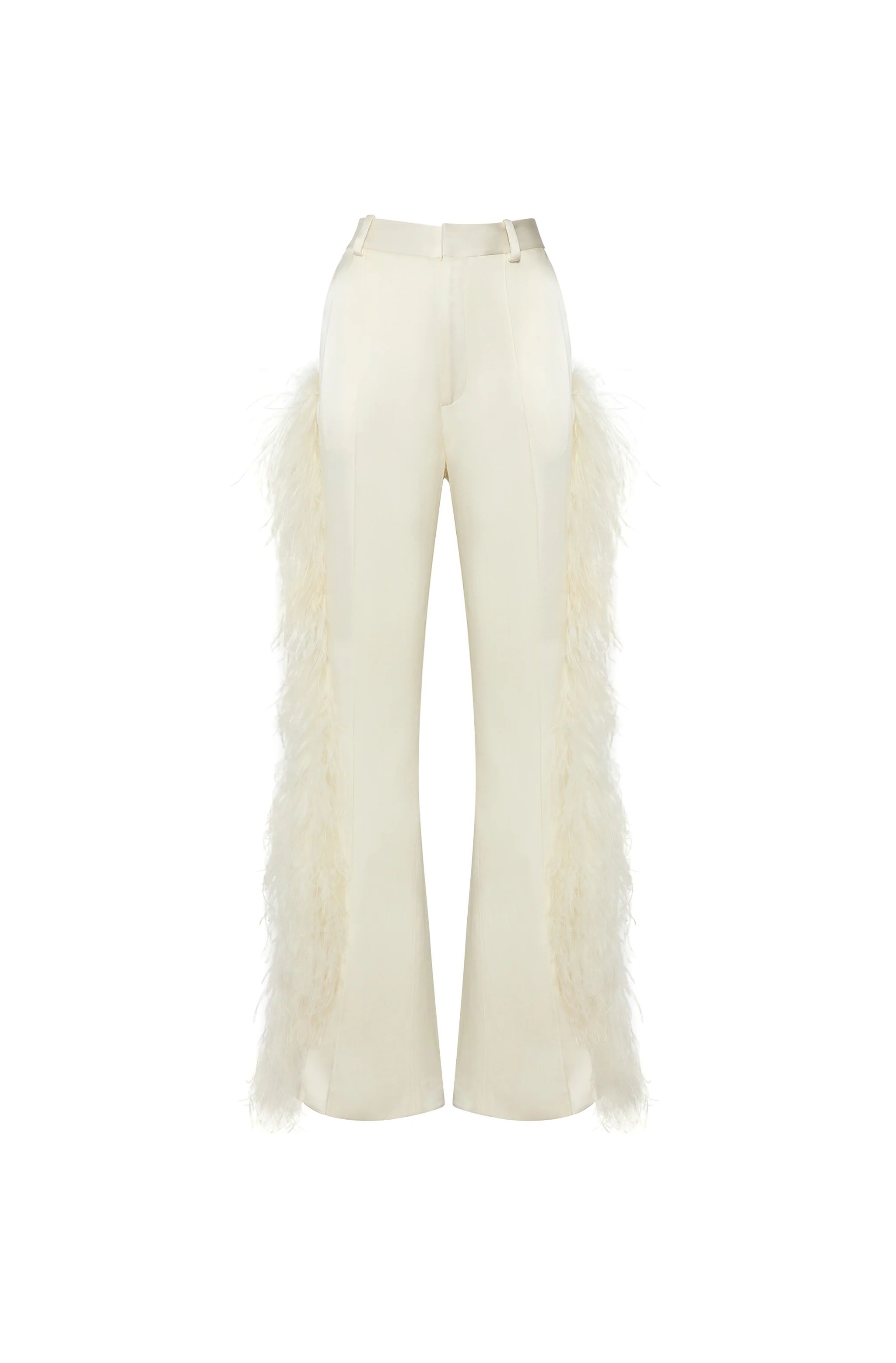 Satin High Waisted Flared Pant With Feathers | LAPOINTE