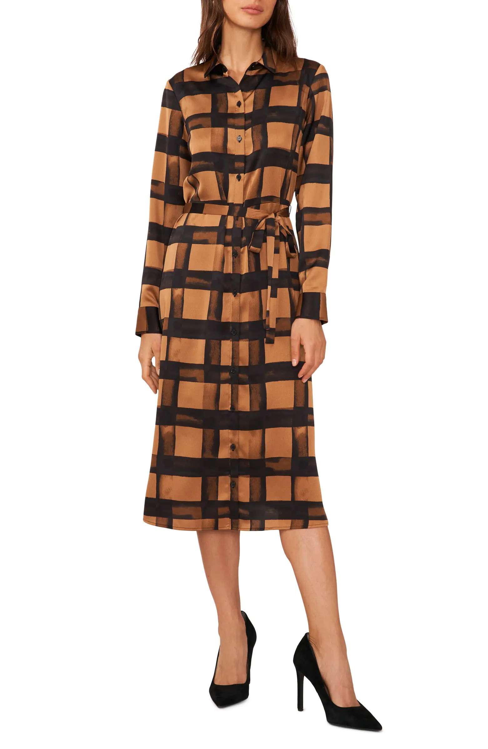 Plaid Long Sleeve Satin Shirtdress | Nordstrom