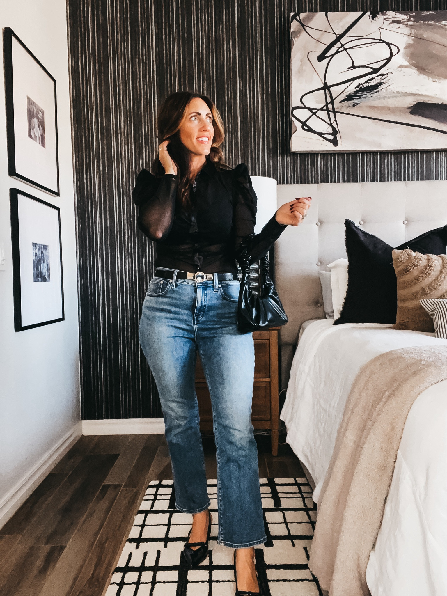 Dressy mesh top paired with jeans! Dressy casual outfit idea 🖤

Blouse - Wearing size small 
Jeans - size 28

#LTKSaleAlert #LTKFindsUnder50 #LTKStyleTip