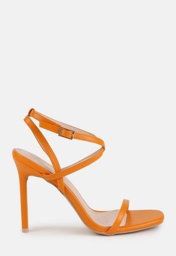 Missguided - Orange Cross Over Strappy Heeled Sandals | Missguided (US & CA)