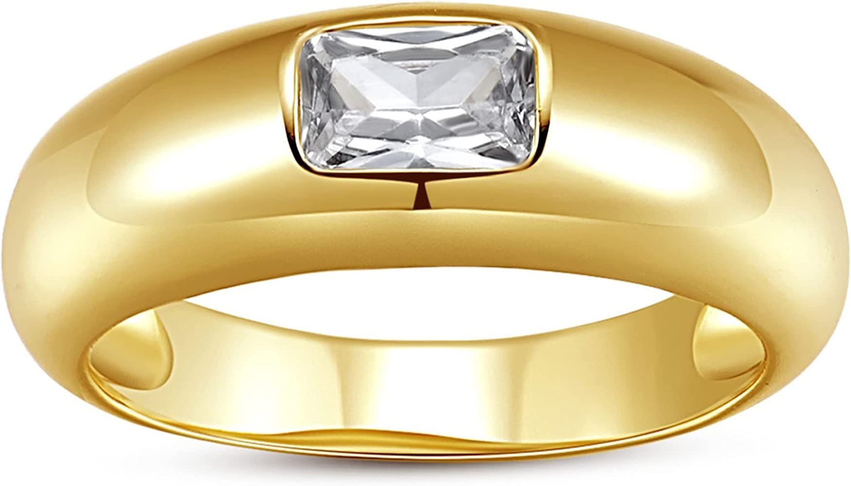 Baguette Dome Ring | CZ Set Gold Dome Ring | CZ Stacking Thick Band | Amazon (US)
