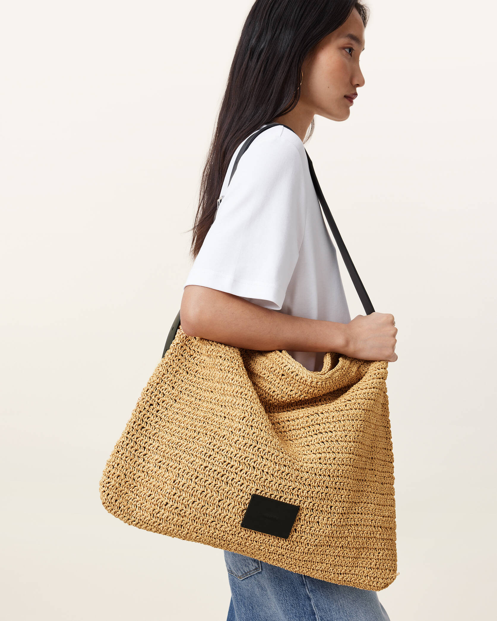 Asha Woven Straw Hobo Shoulder Bag | AllSaints UK
