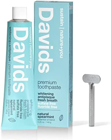 Davids Natural Whitening Toothpaste, Spearmint, Antiplaque, Fluoride Free, SLS Free, 5.25 OZ Metal T | Amazon (US)
