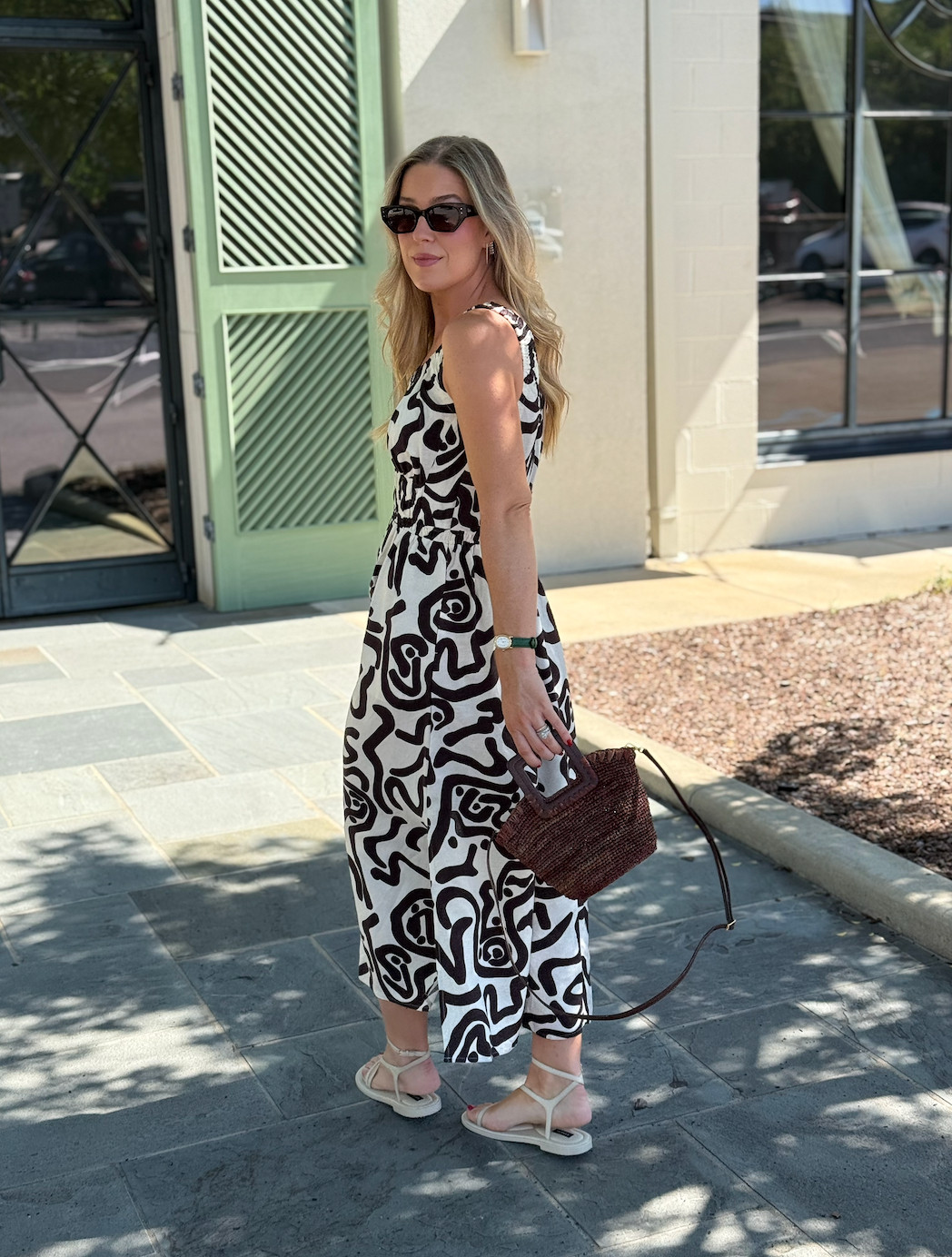 Easy summertime dressing done right with Saks! I love this breezy geometric dress paired with tonal accessories. @saks #saks #sakspartner
 