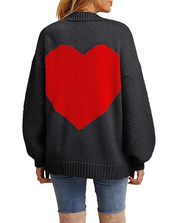 Nulibenna Women Knitted Heart Patch Open Front Long Sleeve Chunky Oversized Cardigan Sweater Loos... | Amazon (US)