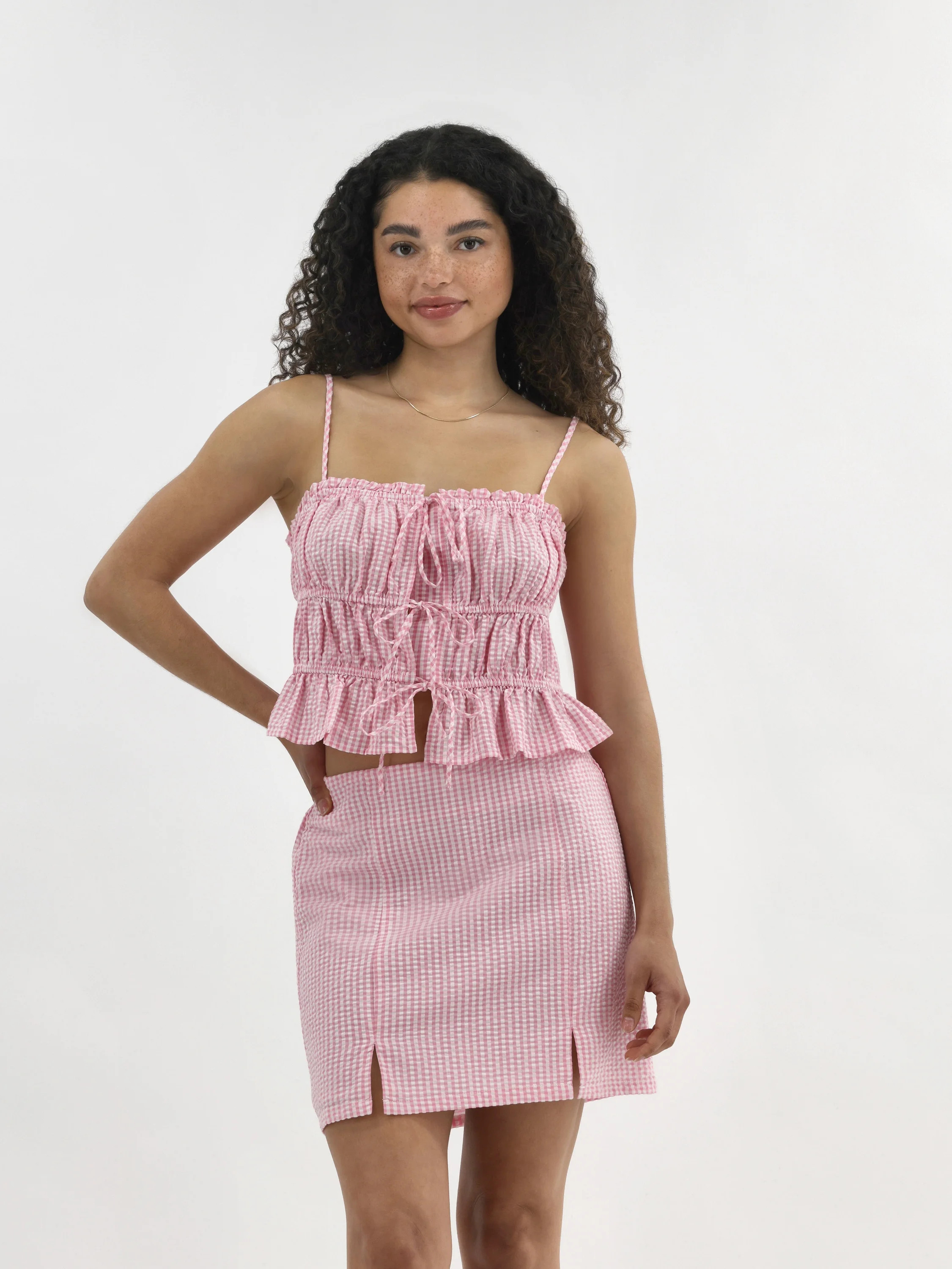 No Boundaries Women's Tie Front Top and Slit Mini Skirt Set, 2-Piece, Sizes XXS-XXL | Walmart (US)