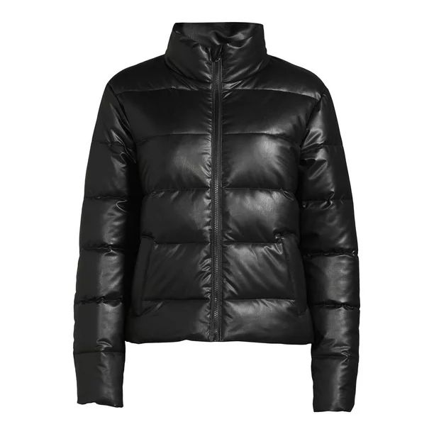 Time and Tru Women's Short Faux Leather Puffer Jacket | Walmart (US)