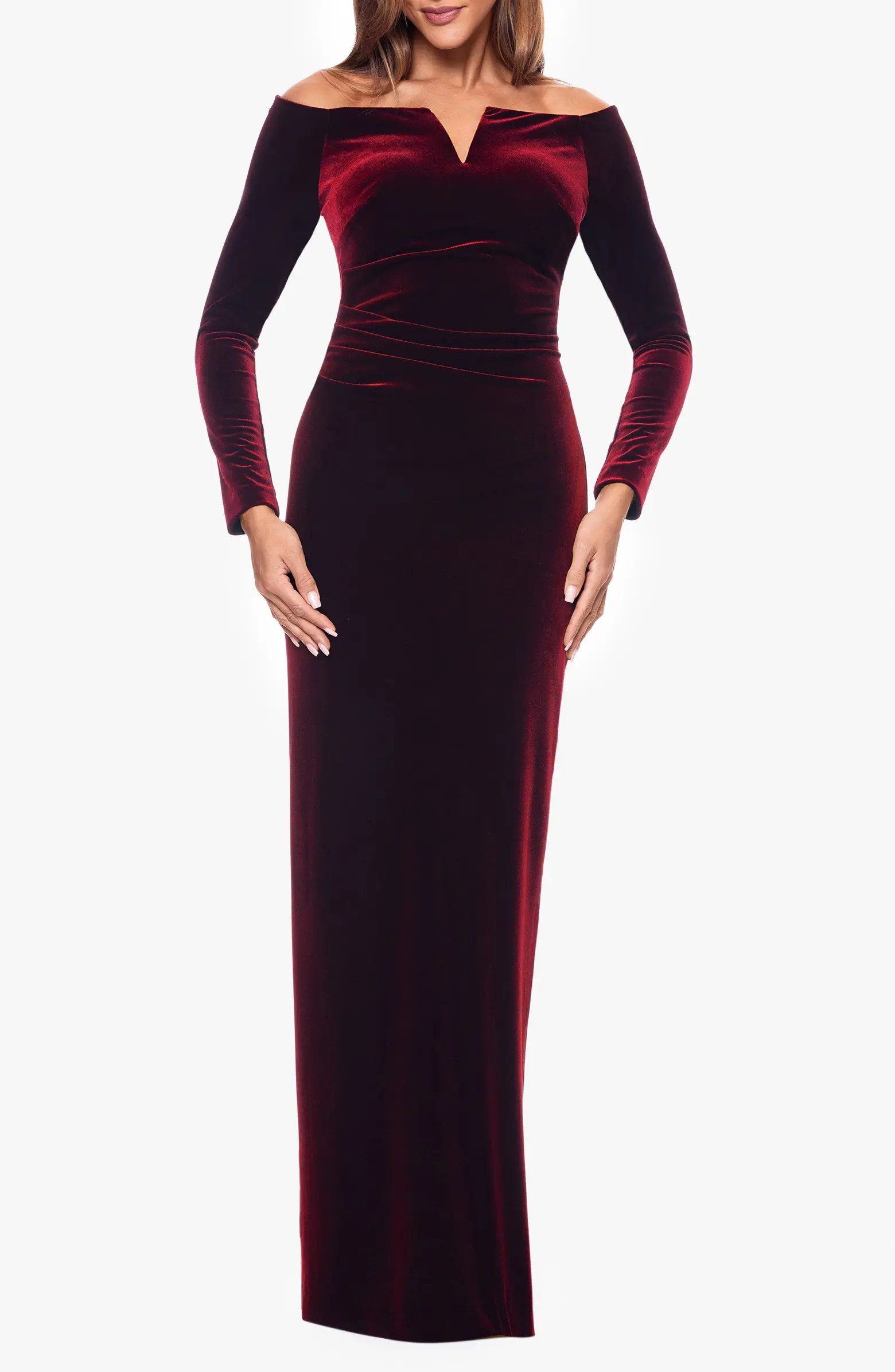 Off the Shoulder Long Sleeve Velvet Gown | Nordstrom