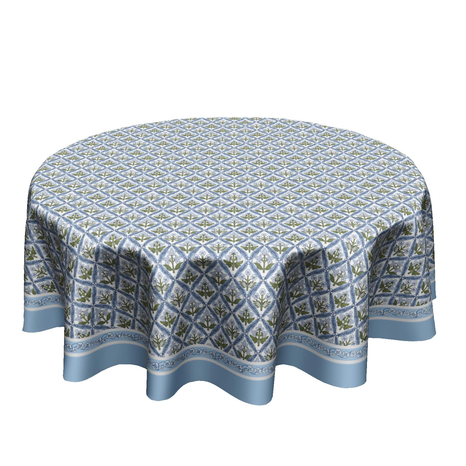 Blue and Green Tablecloth Round Tablecloth Boho Blue Flowers Table Cloth 60 Inch French Blue Bloc... | Amazon (US)