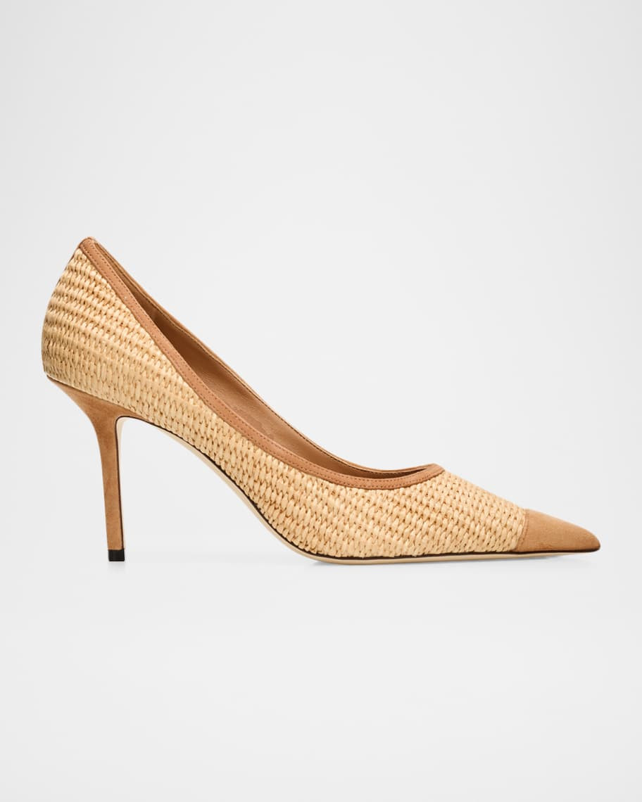 Jimmy Choo 85mm Love Raffia and Suede Pumps | Neiman Marcus