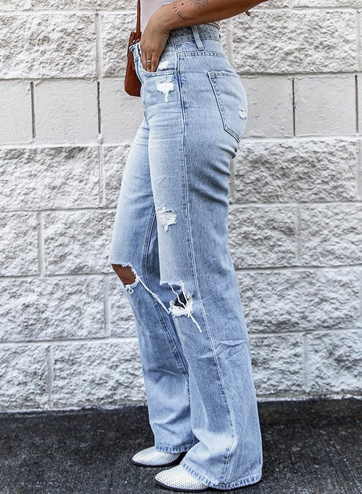 Sidefeel Women Casual Wide Leg Flare Jeans Loos Fit Denim Pants | Amazon (US)