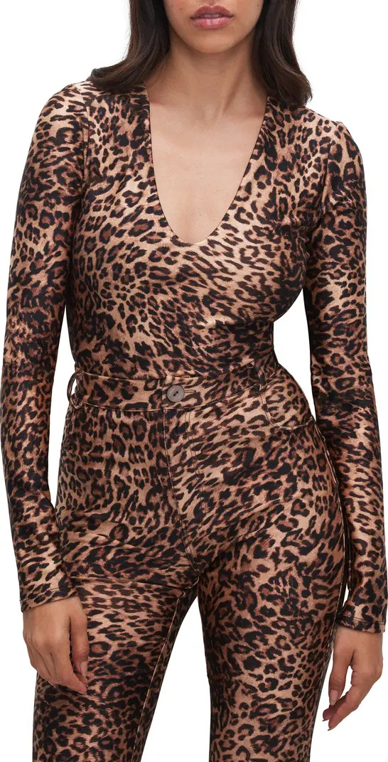 Disco High Shine Compression V-Neck Thong Bodysuit | Nordstrom