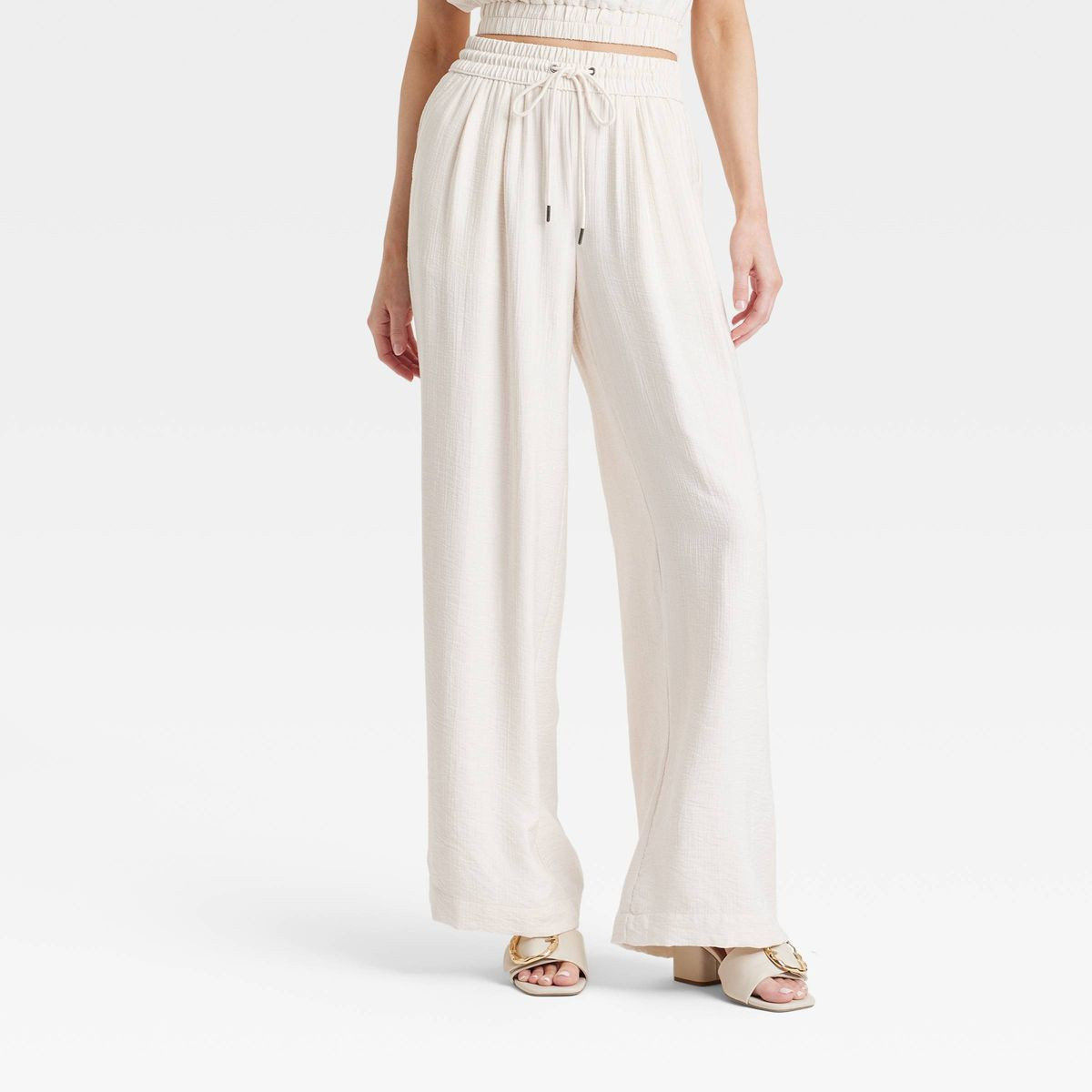 Women's High-Rise Modern Gauze Wide Leg Pull-On Pants - A New Day™ Cream XS | Target
