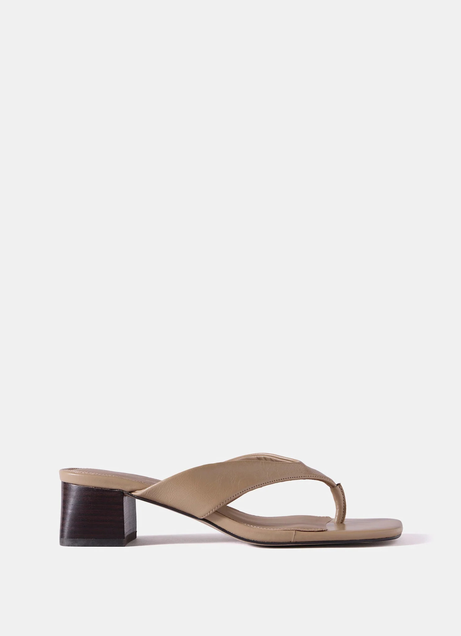 Millie Neutral Leather Block Flip Flop Heels | Mint Velvet