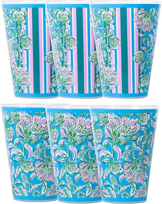 Lilly Pulitzer 14 Ounce Reusable Plastic Pool Cups, Set of 6 Durable Kid-Friendly Drinking Glasse... | Amazon (US)