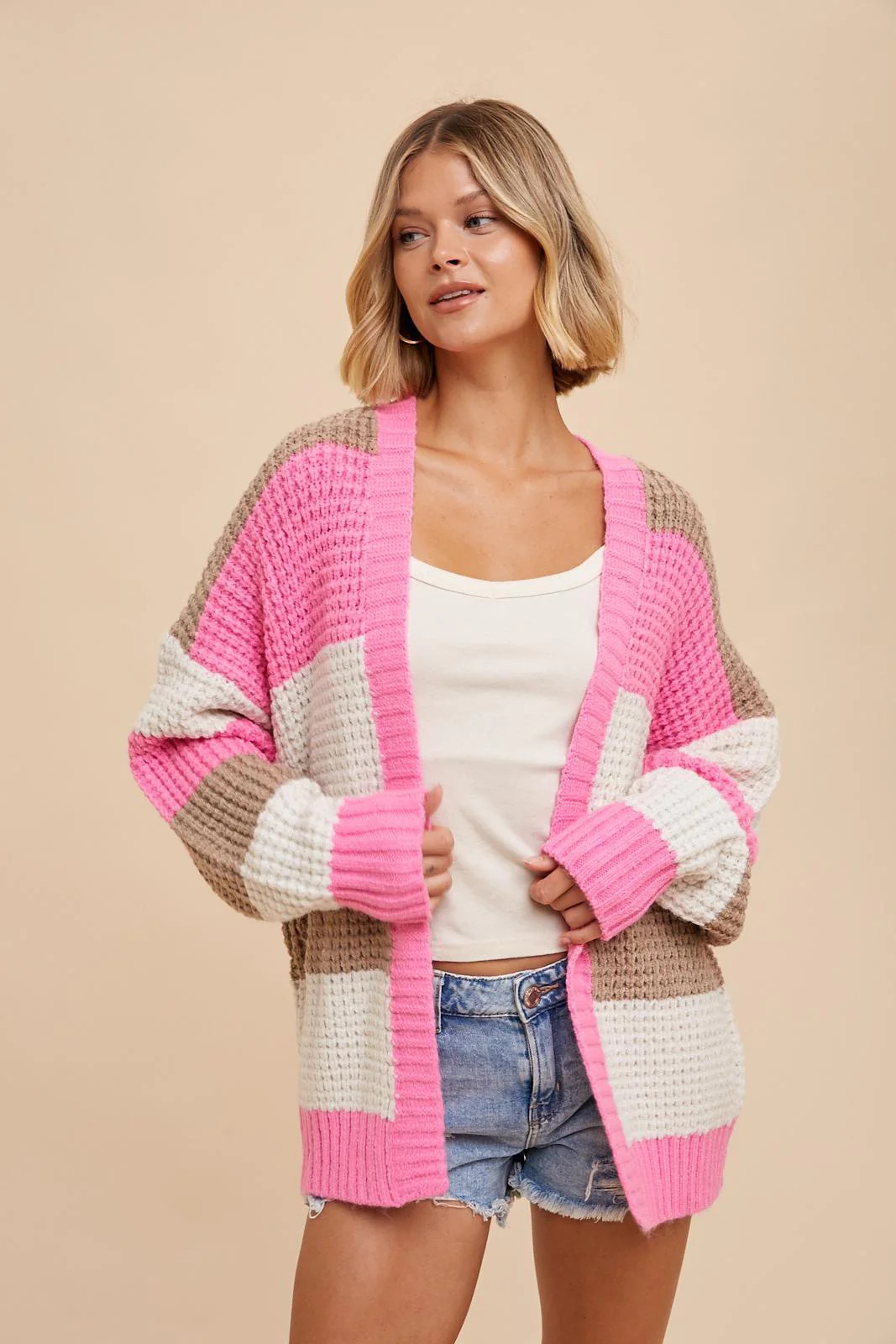 Pink Colorblock Chunky Cardigan | PinkBlush Maternity