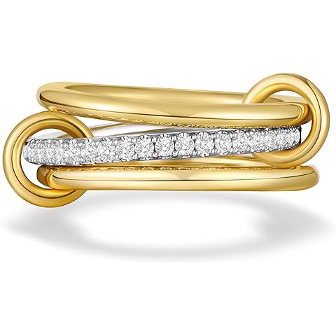 AllenCOCO 14K Gold Plated Stackable Rings, 3 Ring Set with CZ Cubic Zirconia, Gold & Silver Stack... | Amazon (US)