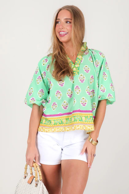 Charli  Green Apple Short Sleeve Blouse | The Willow Tree