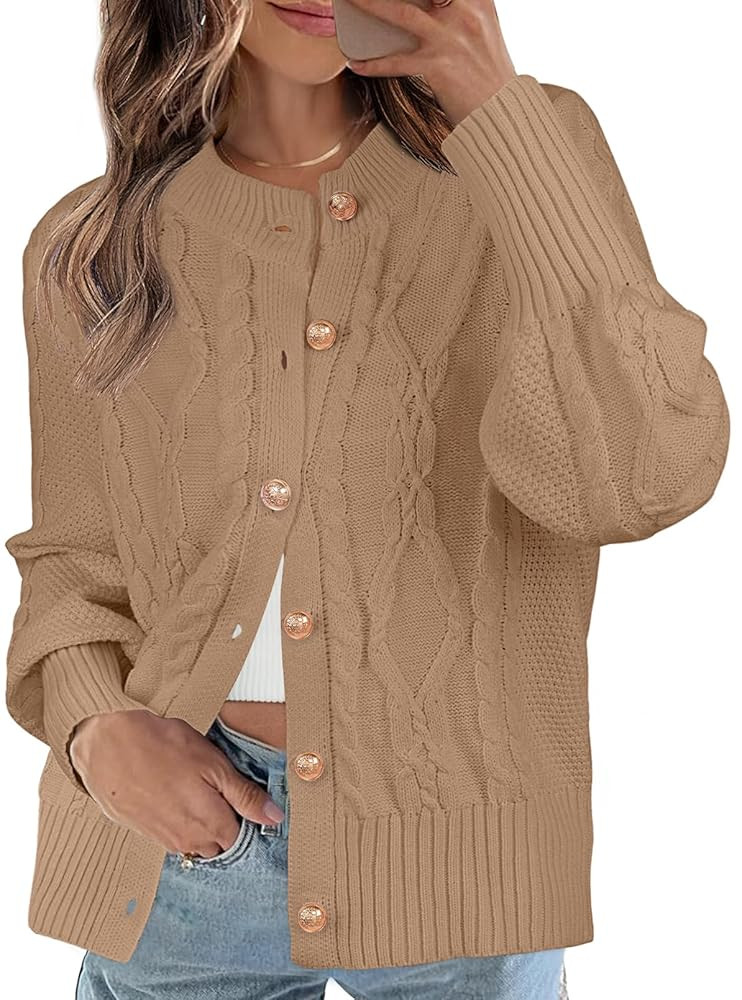 MEROKEETY Women's 2024 Fall Long Sleeve Sweater Cardigan Cable Knit Open Front Button Outwear Coa... | Amazon (US)