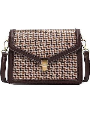 Vintage Plaid Crossbody Bag for Women PU Leather Small Messenger Shoulder Bag with Designer Chic ... | Amazon (US)