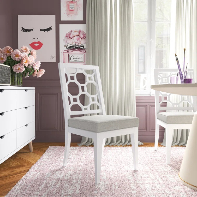 Yazmin Lattice Back Side Chair in White/Beige | Wayfair North America
