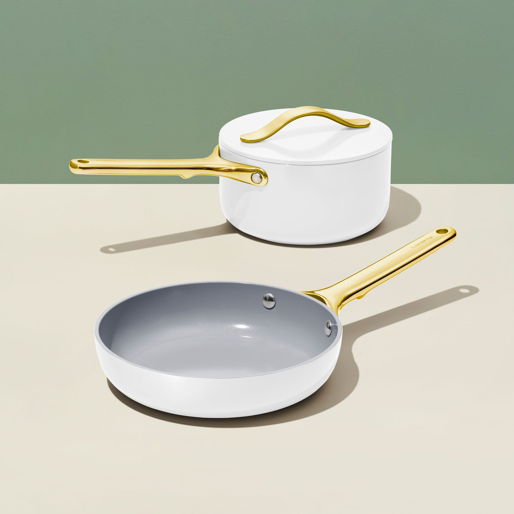 3 Piece Mini Duos Cookware Set In White | Non-Stick, Non-Toxic, PFAS-Free Ceramic Pans | Induction-Compatible For Healthy Cooking | Caraway | Caraway