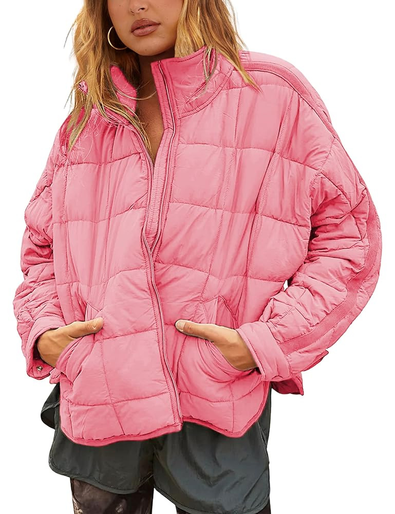 Bianstore Women's Oversized Splice Quilted Lightweight Puffer Jacket Casual Padded Coat | Amazon (US)