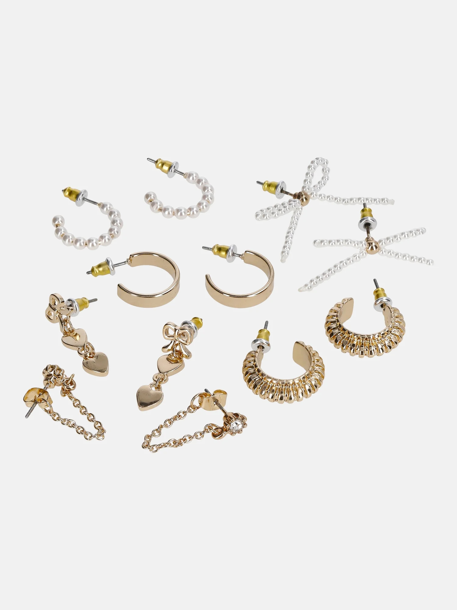 No Boundaries Gold-Tone Multi Earrings Set with Studs, Mini Hoops and Charms, 6-Pack, Women's | Walmart (US)