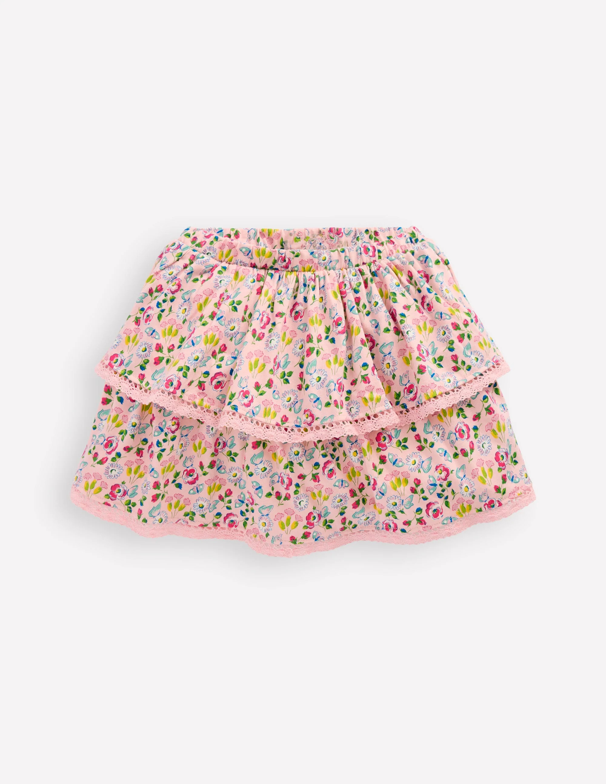 Ruffle Jersey Skort-Chalk Pink Spring Garden | Boden (US)