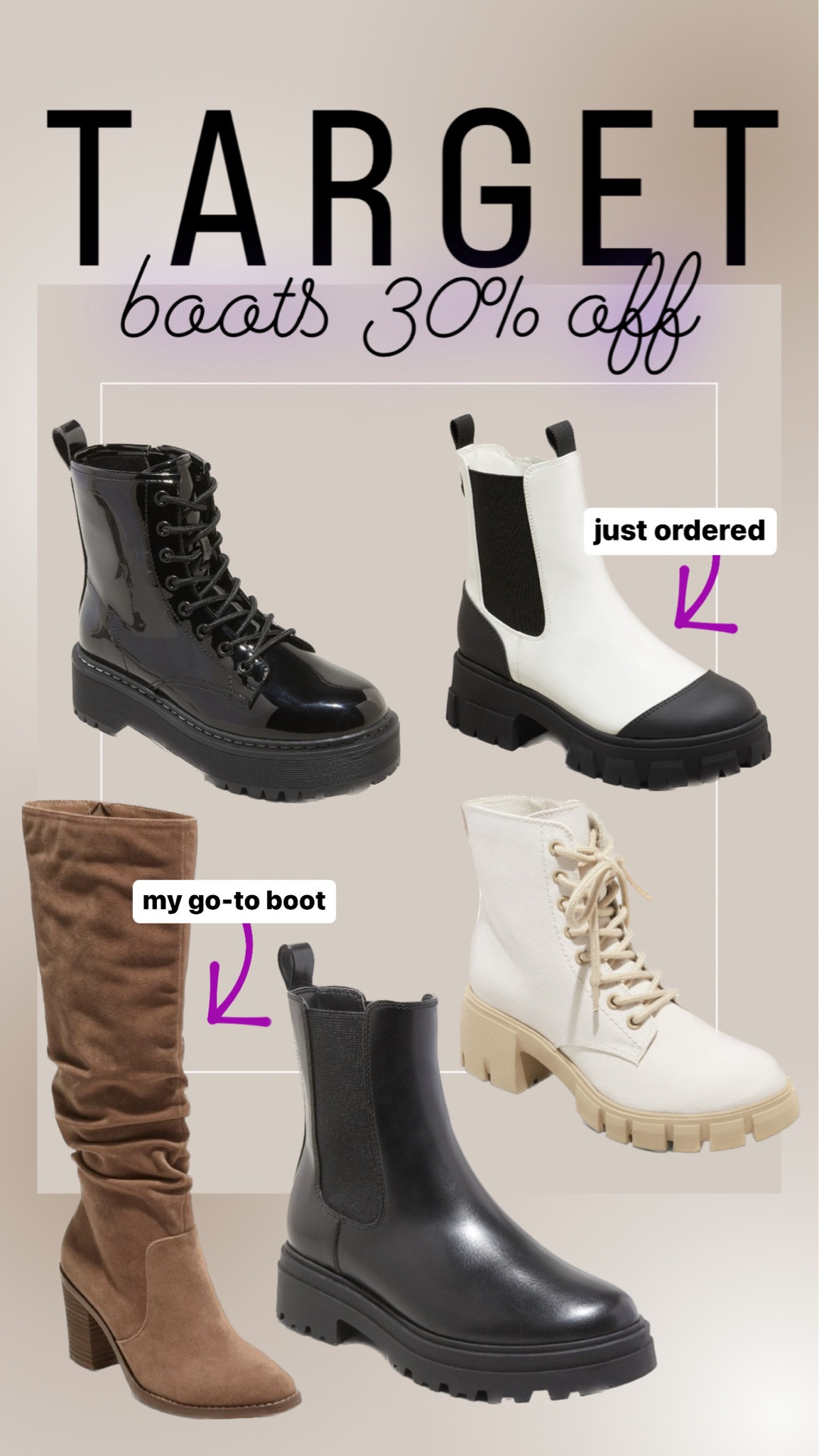 Target boots on sale! 30% off! 

Women’s boots, combat boots, Chelsea boots, tall boots, lug sole boots, booties, target, sale

#LTKFind #LTKshoecrush #LTKsalealert