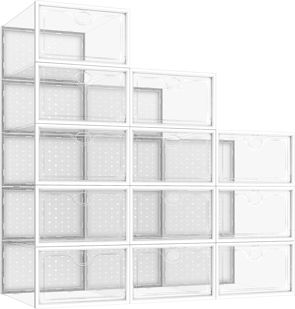 Pinkpum Shoe Ogranizer for Closet, 12 Pack Shoe Storage Boxes Clear Plastic Stackable Shoe Box, S... | Amazon (US)