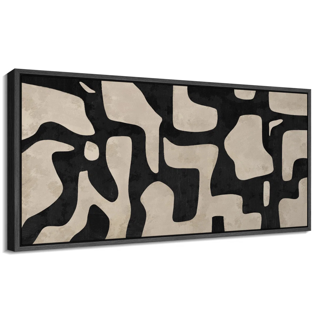 Mid Century Shape Abstract Contours, Black And White Beige Artwork, Retro Bedroom Home Decor, Ext... | Wayfair North America