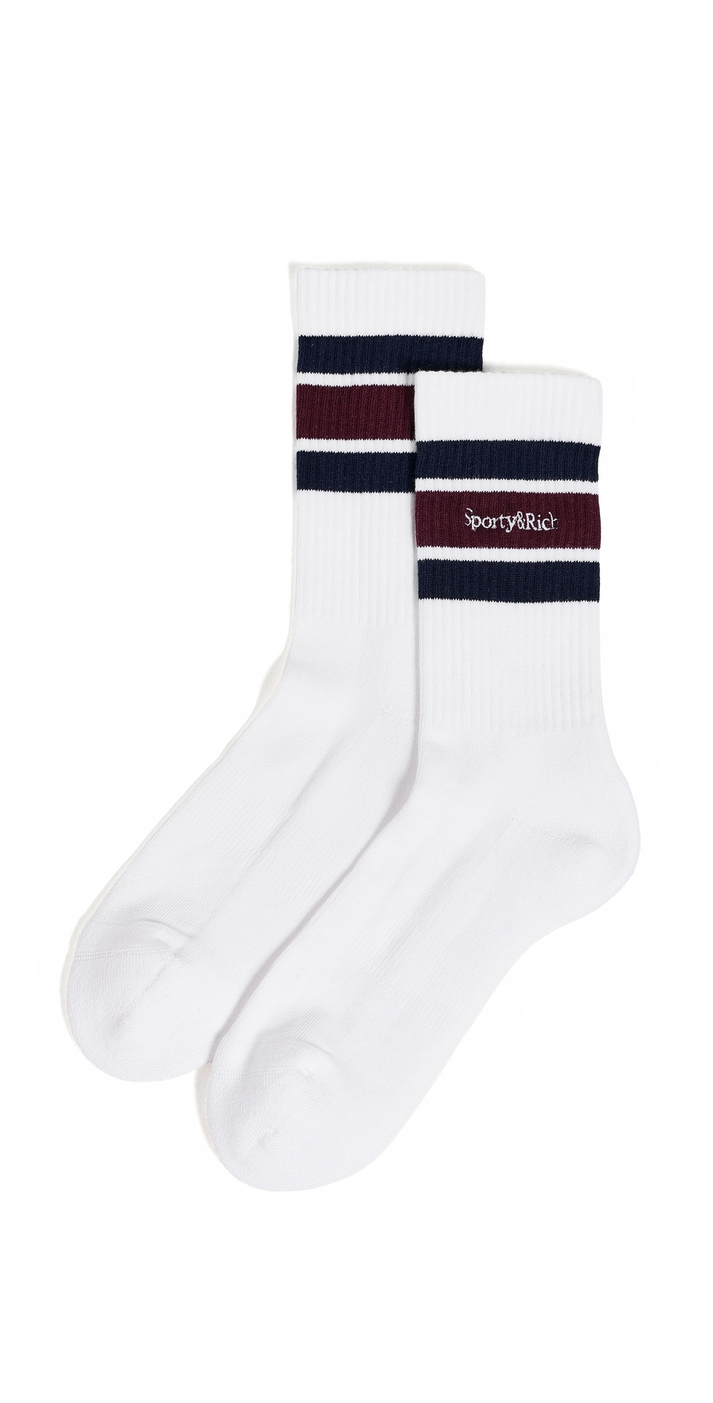 Sporty & Rich Serif Logo Socks White/Navy/Bordeaux White One Size | Shopbop