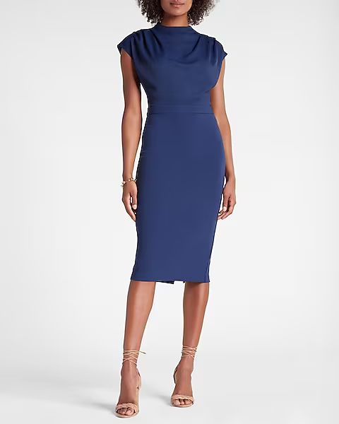 Draped Mock Neck Midi Dress | Express