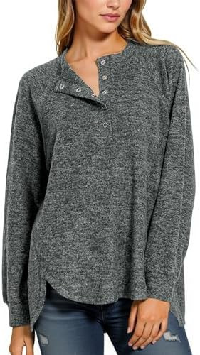 Tankaneo Womens Long Sleeve Henley Shirts Oversized Round Neck Sweatshirts Fall Tunic Tops Casual... | Amazon (US)