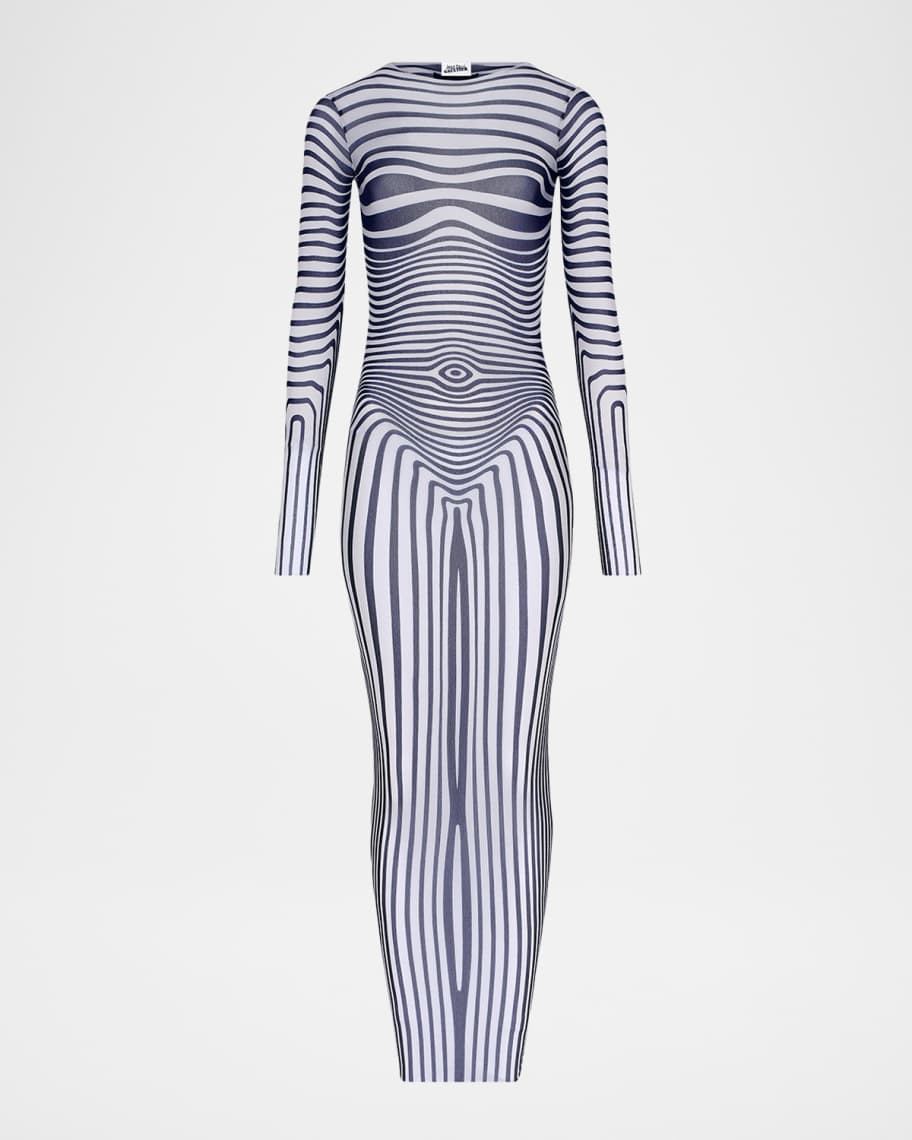Jean Paul Gaultier Re-Edition Body Morphing Trompe L'oeil Mesh Long-Sleeve Maxi Dress | Neiman Marcus