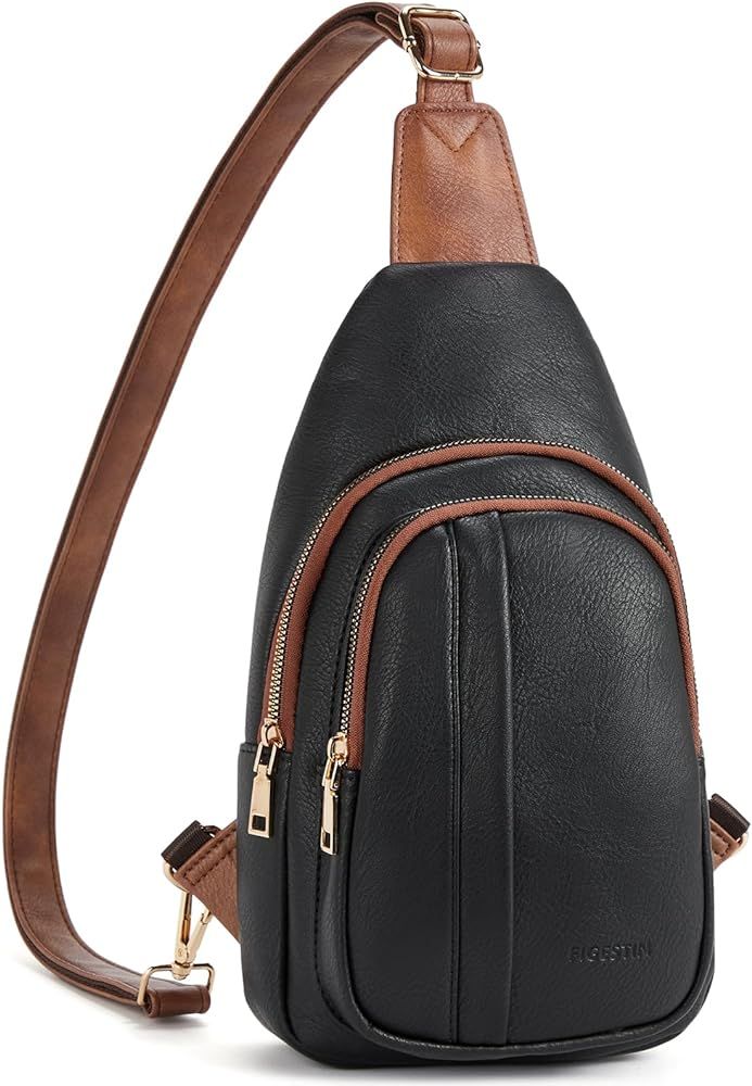 Sling Bag for Women Crossbody Fanny Packs Leather crossbody bags for women trendy Chest Bag Black... | Amazon (US)