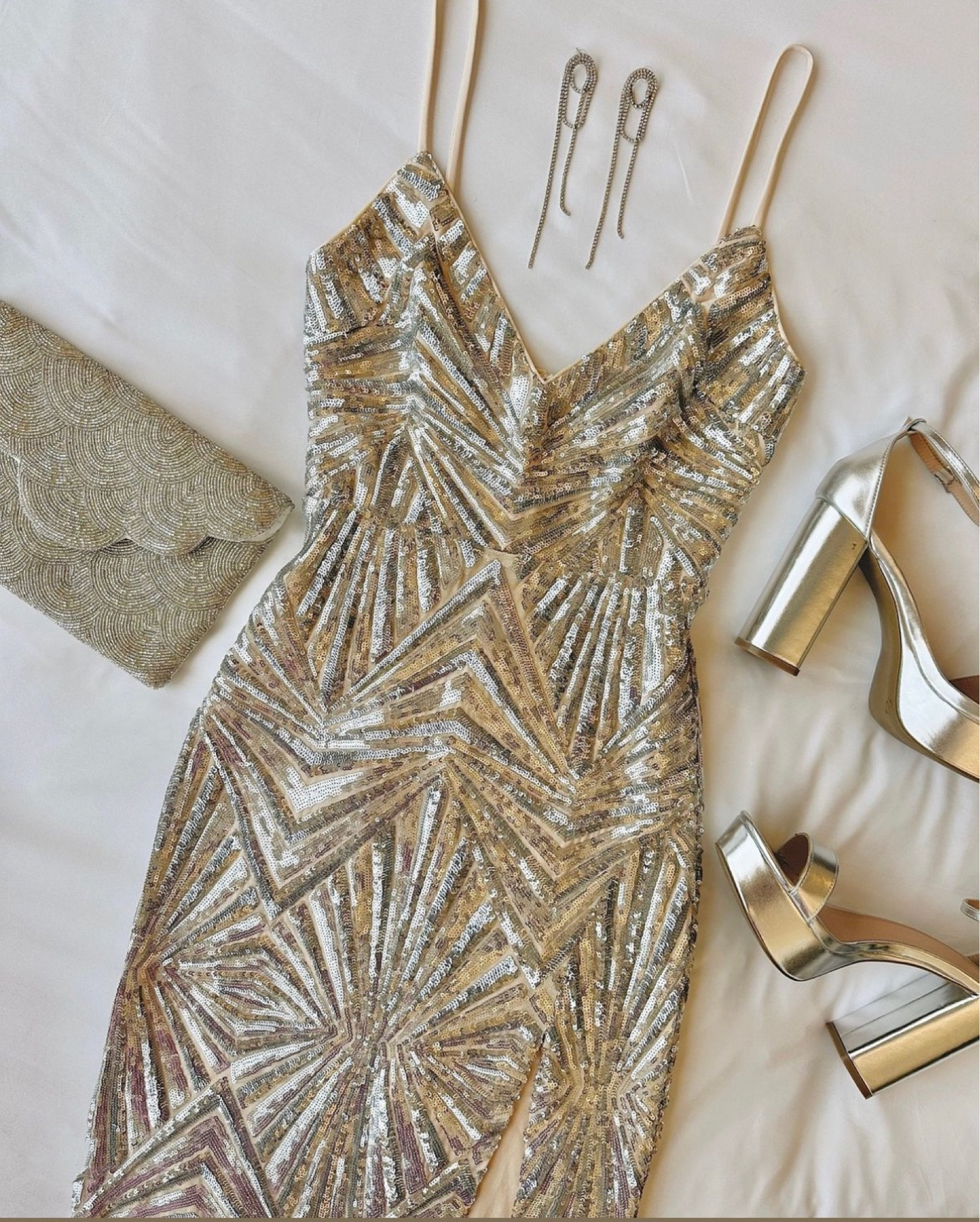 gold beaded bridesmaid dresses Ulla Johnson | Women's Manet Wedding Guest Gown in with Gathered Seams in Gold Metallic Gold Tiered Gown main image 1