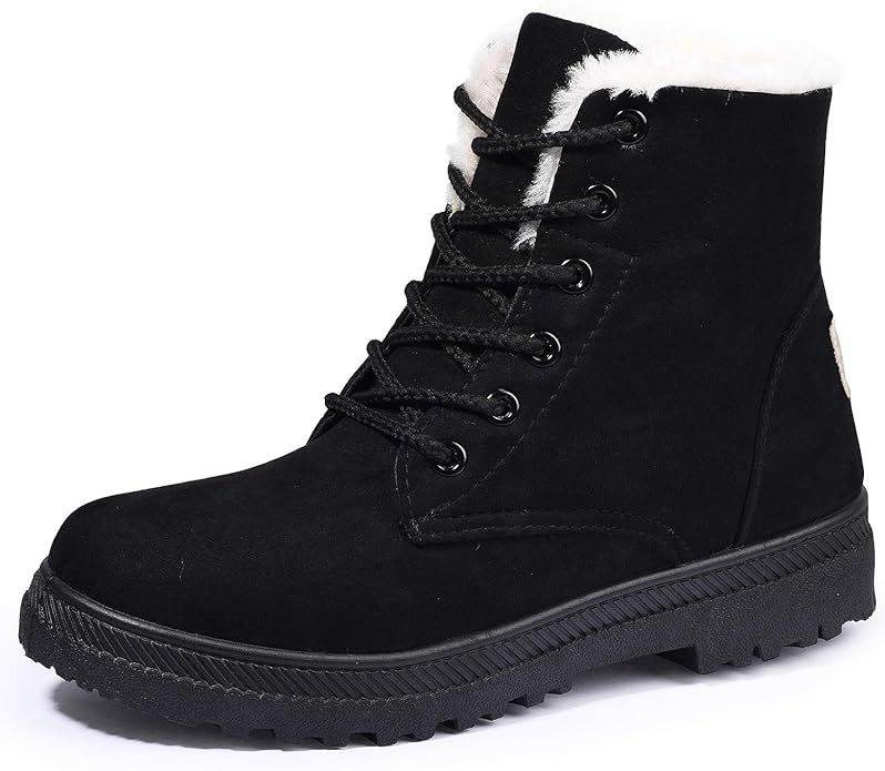 Susanny Suede Flat Platform Sneaker Shoes Plus Velvet Winter Women's Lace Up Cotton Snow Boots | Amazon (US)
