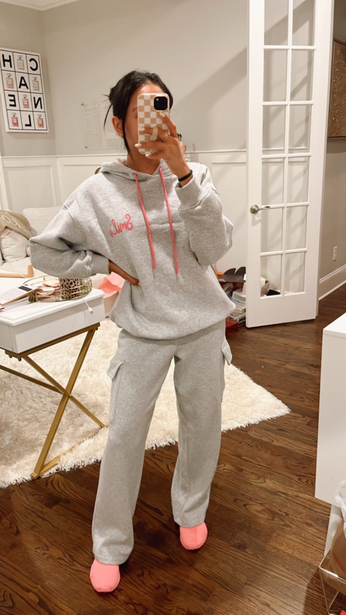 Smiley hoodie 
Cargo sweatpants
Pink sneakers


#LTKPetite #LTKFindsUnder50 #LTKStyleTip