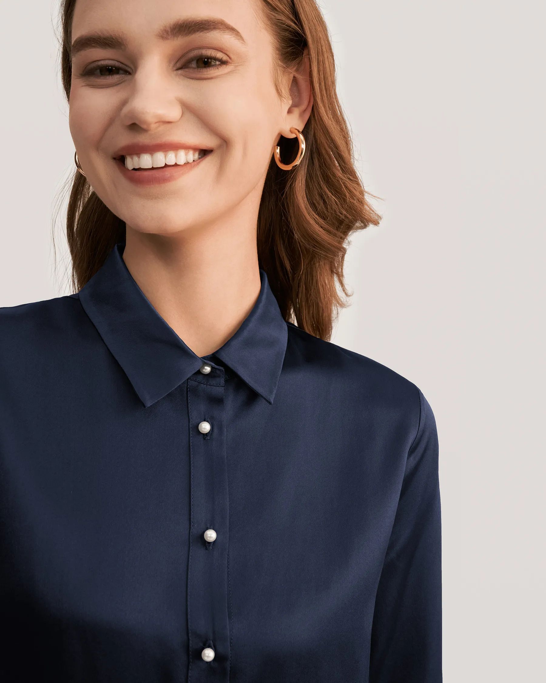 Women Classic Pearl Button Silk Shirt | LilySilk
