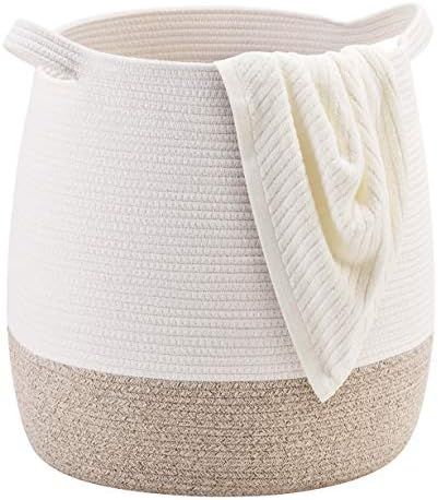 MINTWOOD Design Large 17 x 17 Inches Decorative Woven Cotton Rope Basket, Blanket Basket for Living  | Amazon (US)