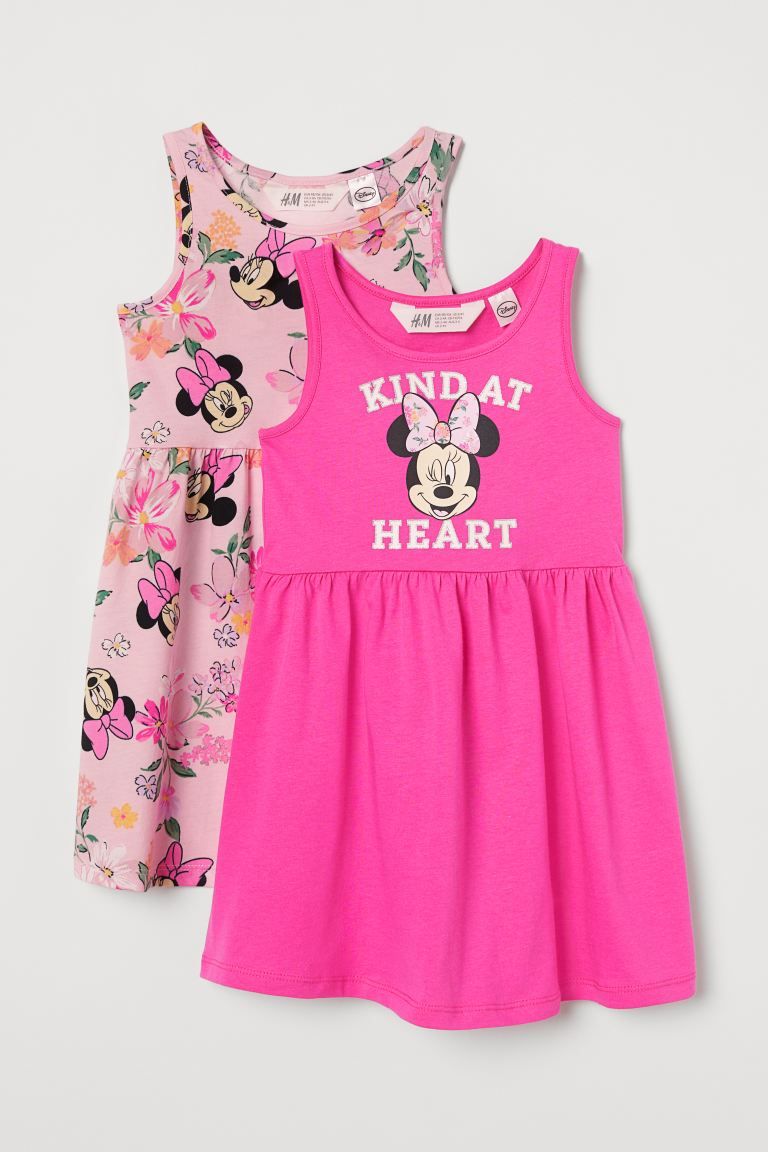 Sleeveless dresses in soft cotton jersey with a printed design. Gathered seam at waist and flared... | H&M (US + CA)