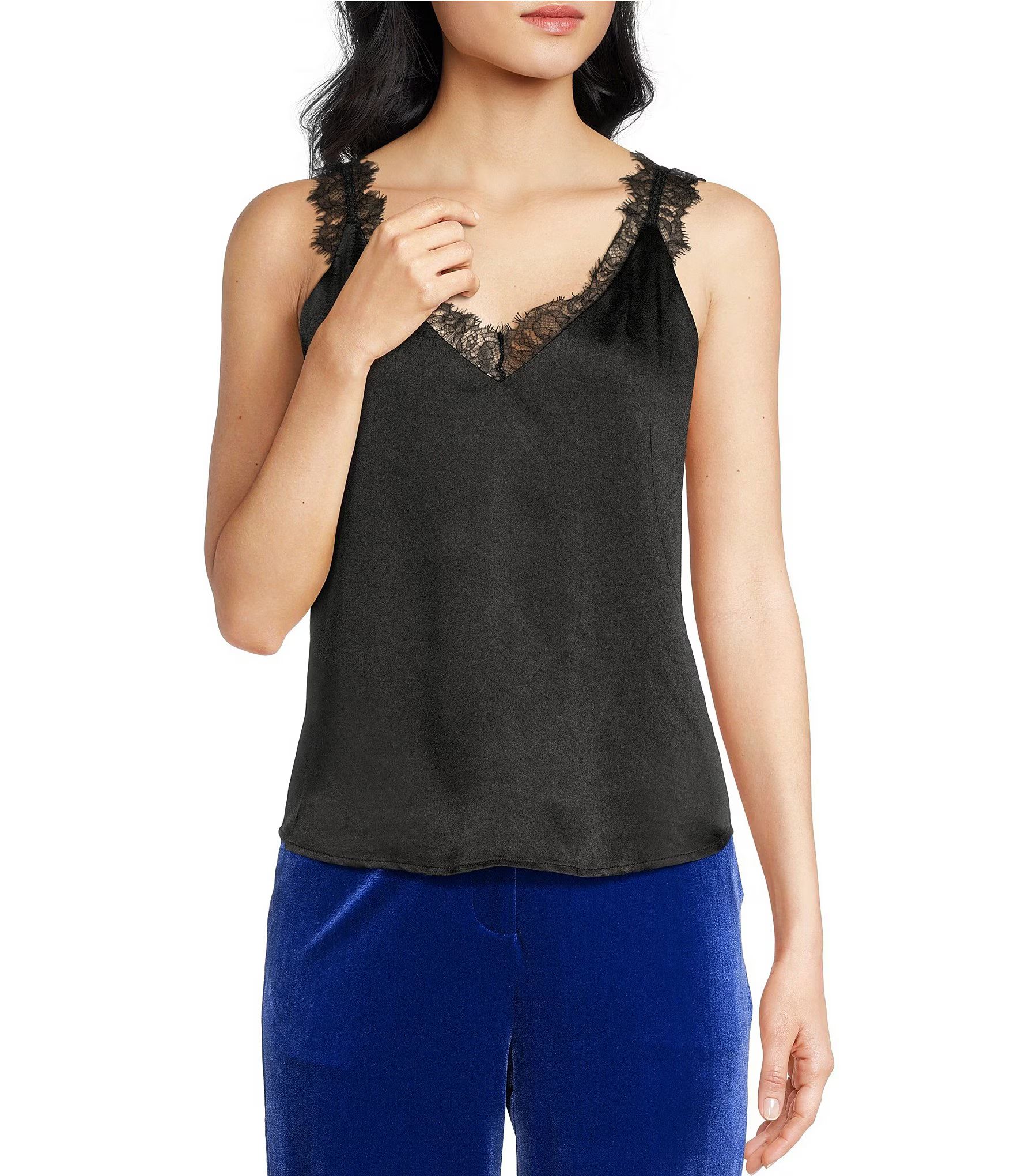 V-Neck Sleeveless Lace Trim Cami Top | Dillard's