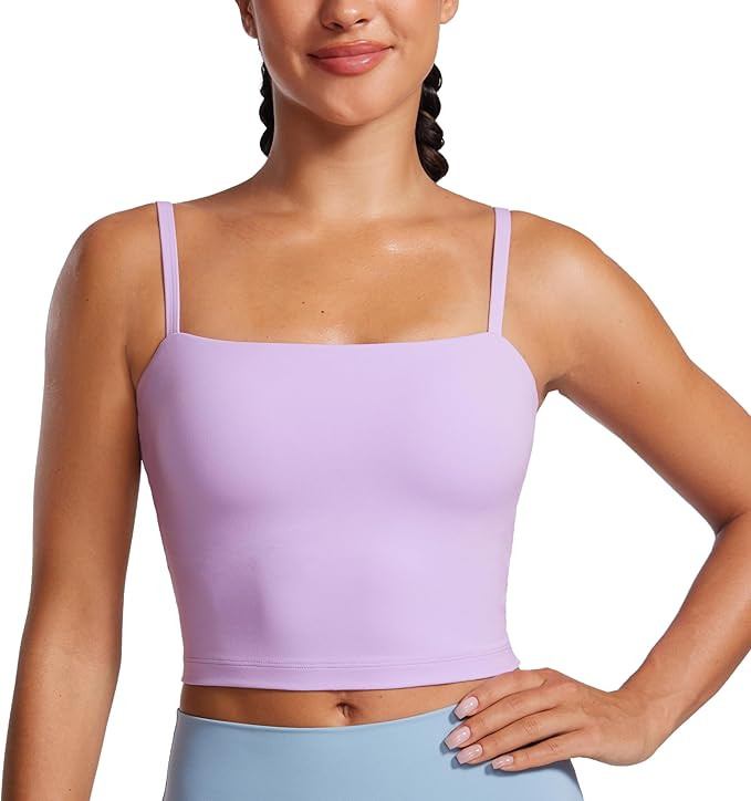 CRZ YOGA Butterluxe Adjustable Longline Sports Bras for Women - Square Neck Padded Workout Crop T... | Amazon (US)